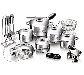 סט כלי בישול 27 חלקים מנירוסטה עם מכסי זכוכית